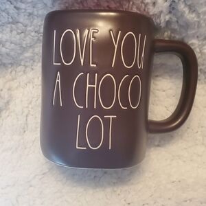 Rae Dunn Love You A Choco Lot Coffee Mug Brown with Pink Interior Ceramic 18 Oz